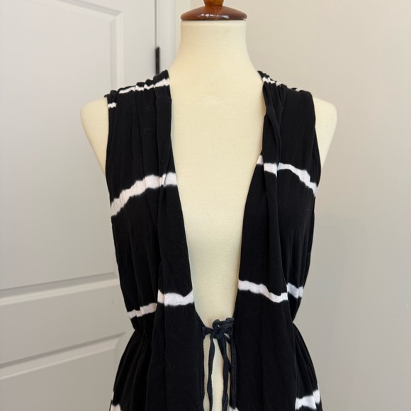 Boston Proper Black Tie Dye Sleeveless Open Front Cover-Up Vest Size Small - Picture 2 of 8